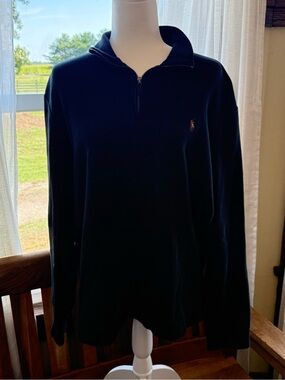 Ralph Lauren Men's Black Half-Zip Sweater with Pony Logo